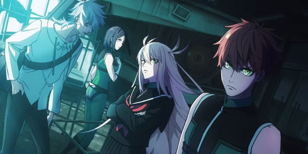 Screenshot from Go Go Loser Ranger, with four characters staring moodily into the camera.