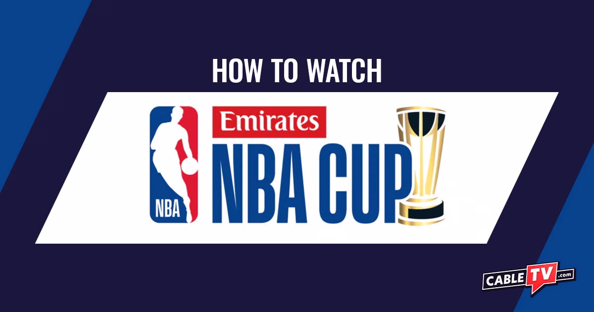 The NBA Cup logo on a blue background.