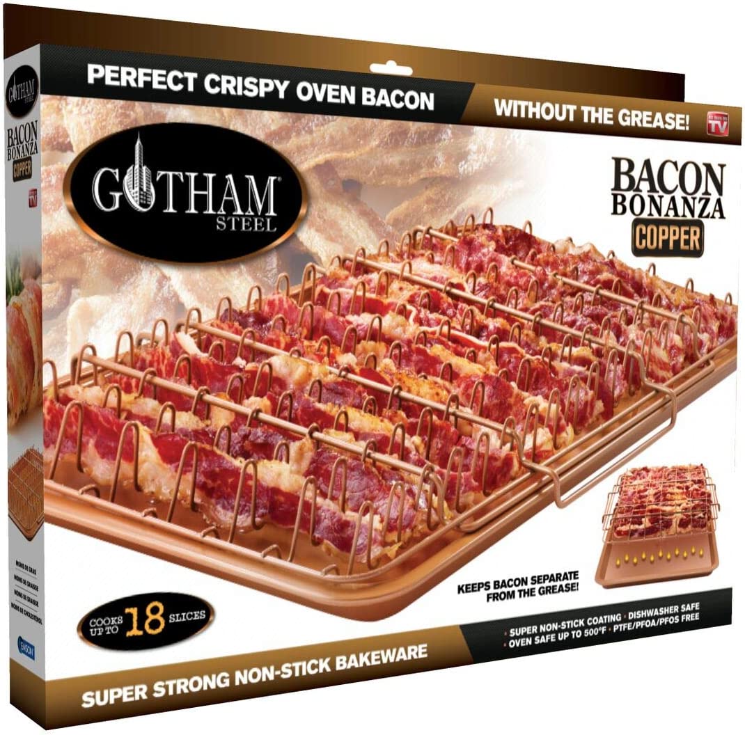 Product box of Gotham oven bacon rack