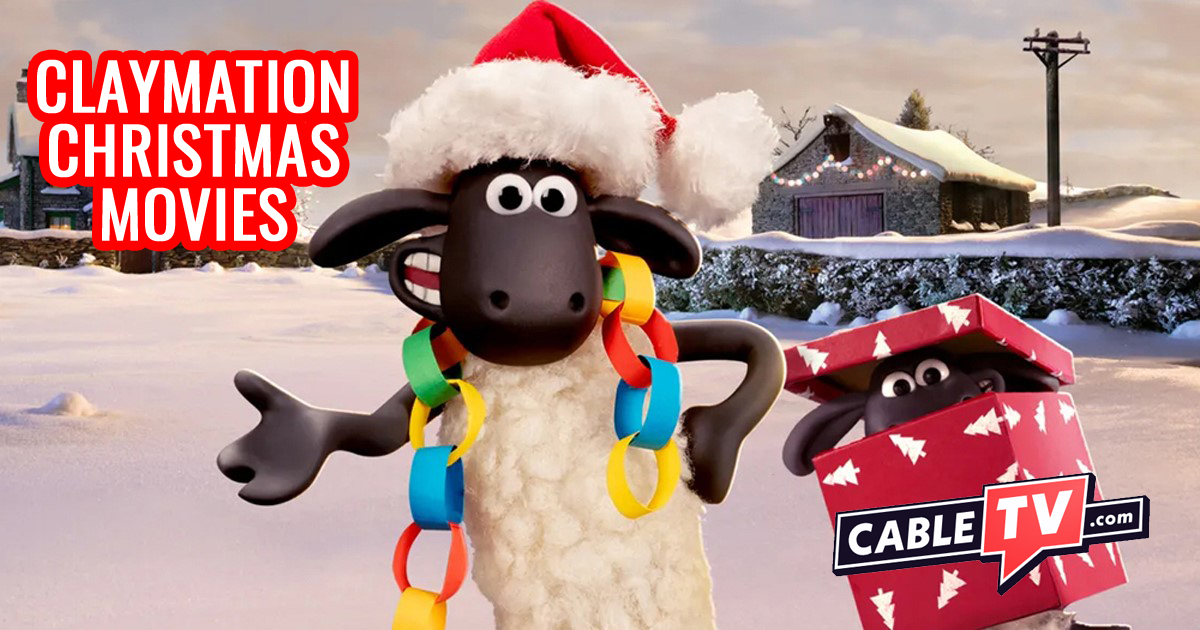 Claymation Christmas Movies text over an image of Shaun the Sheep.