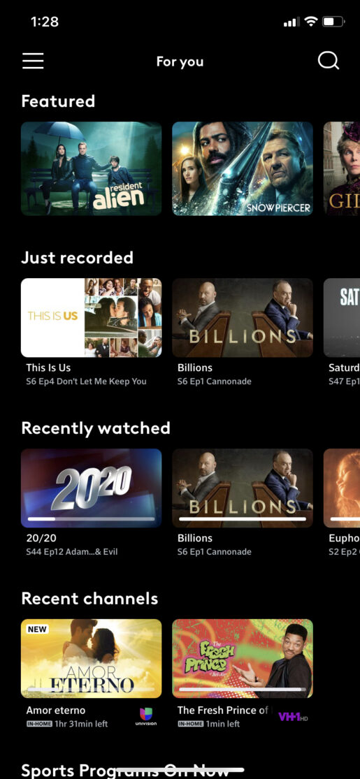 Screenshot of the Cox Contour app.