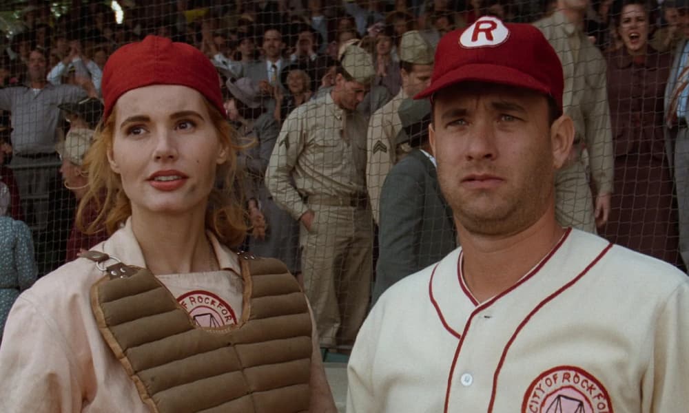 Geena Davis and Tom Hanks in A League of Their Own (1992).