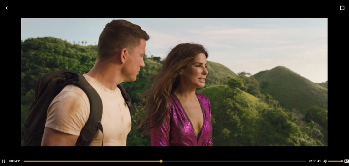 The Lost City on EPIX NOW viewed on computer screen