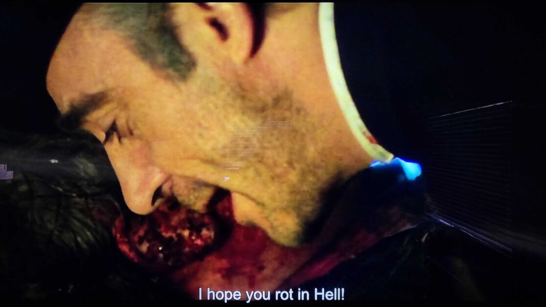 A scene from The Day of the Beast viewed on a Samsung QN90A smart TV via the Roku Ultra.