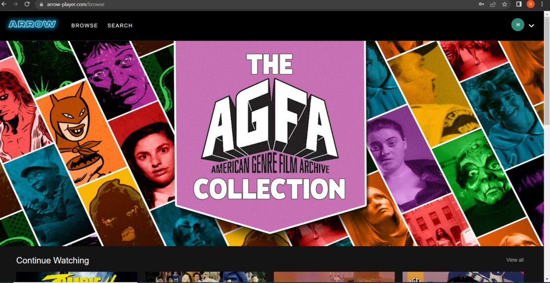 The Arrow Player home screen viewed on Google Chrome)