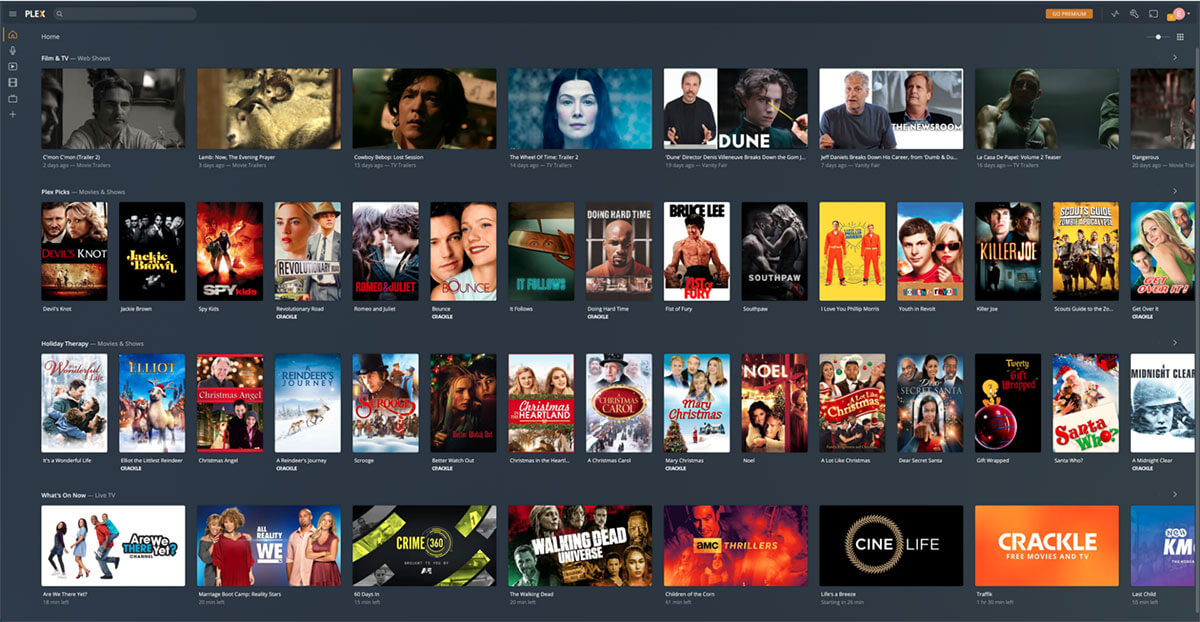 Plex media player home screen