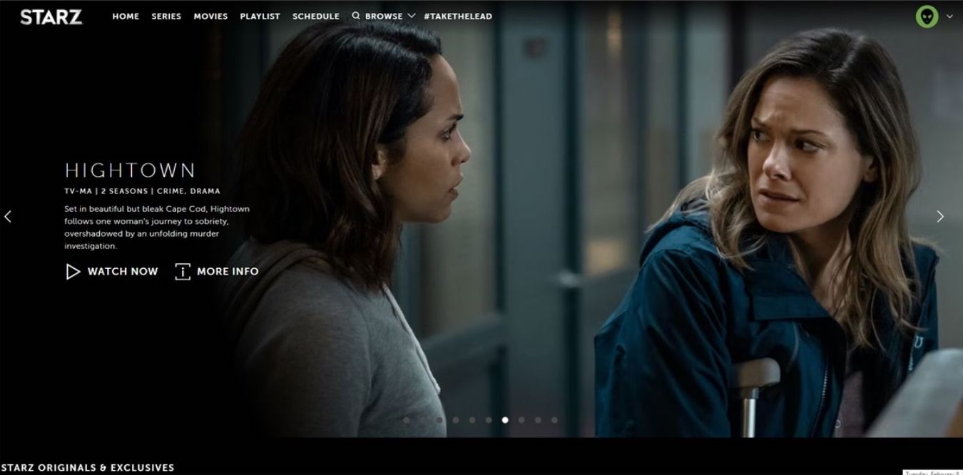 Screenshot of the STARZ streaming interface.