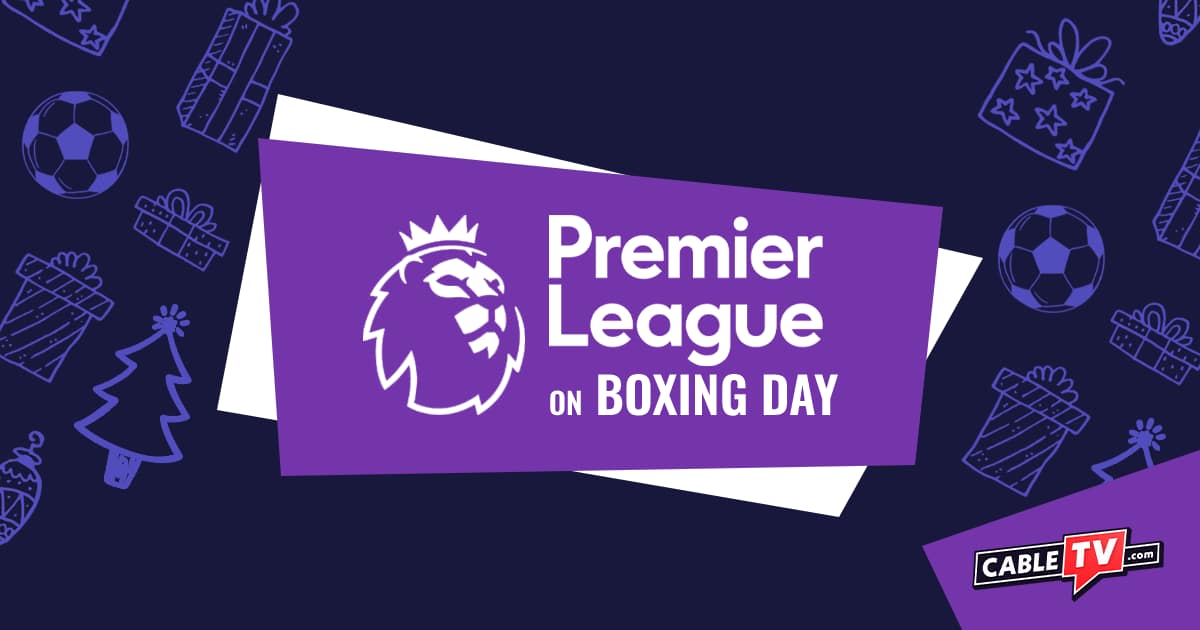 The Premier League on Boxing Day logo over a collage of festive clip art.