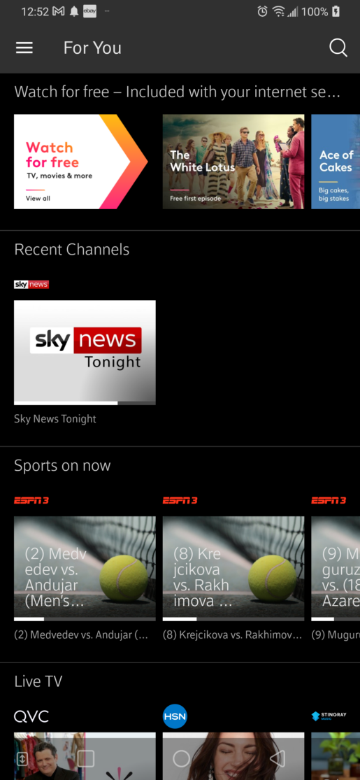The Xfinity Stream home screen