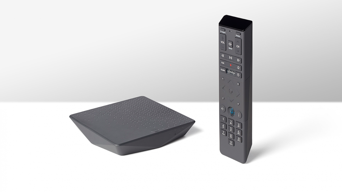 An Xfinity Flex streaming TV box and voice remote.