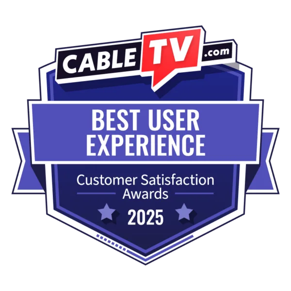 The "Best User Experience" badge from CableTV.com's 2025 Live TV Streaming Customer Satisfaction Awards survey.