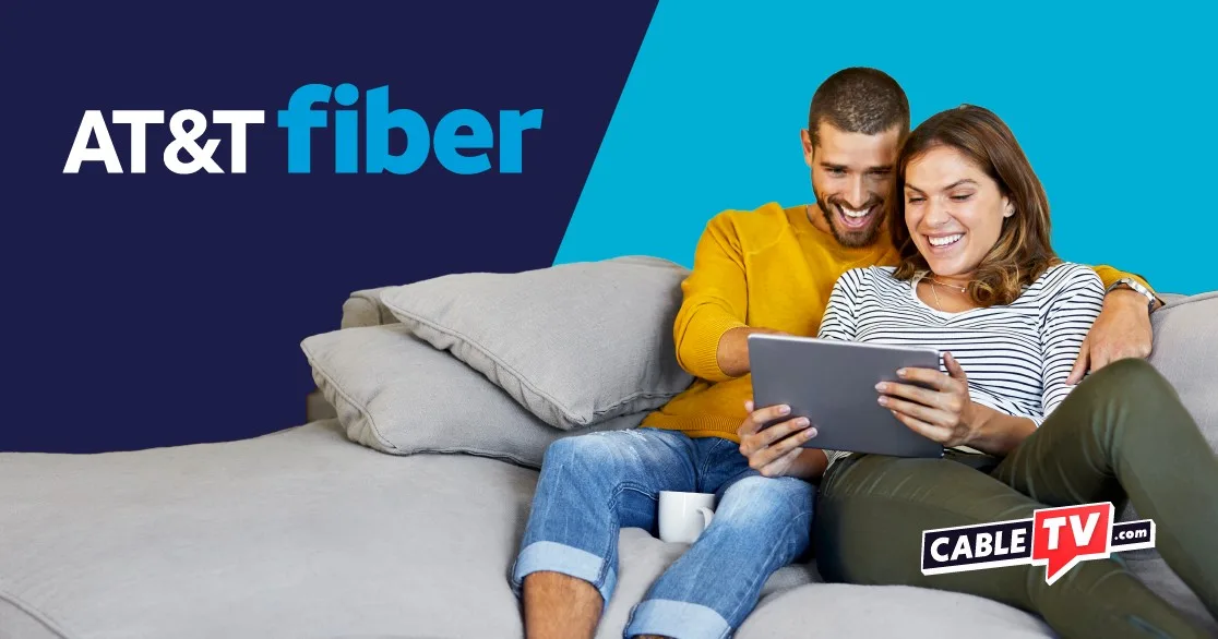 AT&T fiber image A couple on the tablet using the internet