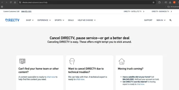 Screenshot of the DIRECTV STREAM cancellation page