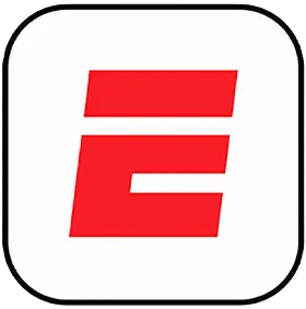 The ESPN direct-to-consumer app logo features a red "E" on a white background.