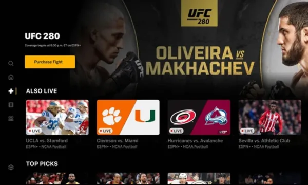 The ESPN Plus home page within the ESPN app.