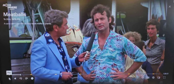 Photo showing a scene from the Bill Murray movie Meatballs. It also shows the Fubo interface/playback controls.