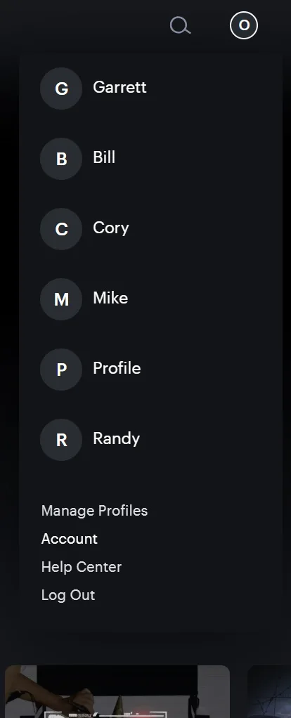 Hulu screenshot showing the list of member profiles with a link to Account Settings.