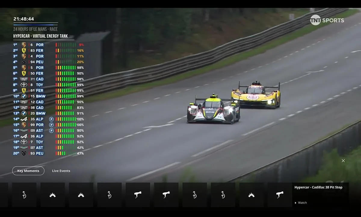 Max’s live Le Mans stream includes a Key Moments feature for skipping backward to crucial parts of the race.