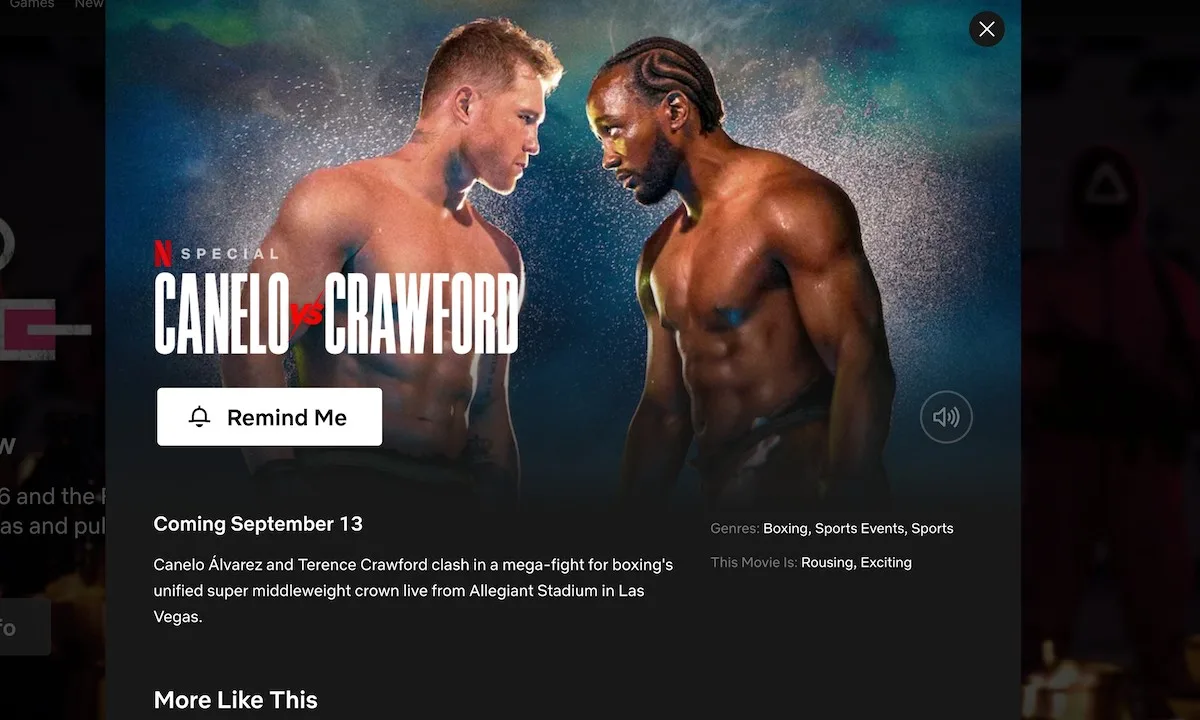 Netflix_Boxing Canelo Álvarez and Terence Crawford facing each other with a cosmic background.