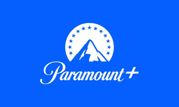 Paramount+ Logo The Paramount Plus logo on a bright blue background.