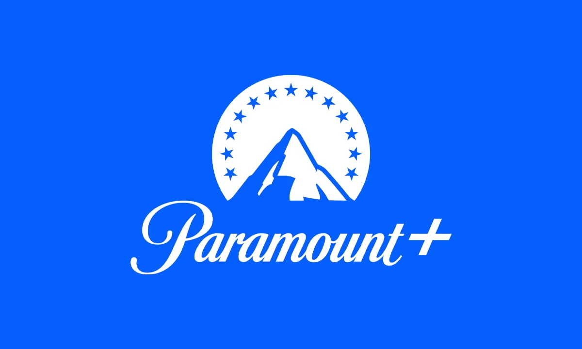 The Paramount Plus logo on a bright blue background.