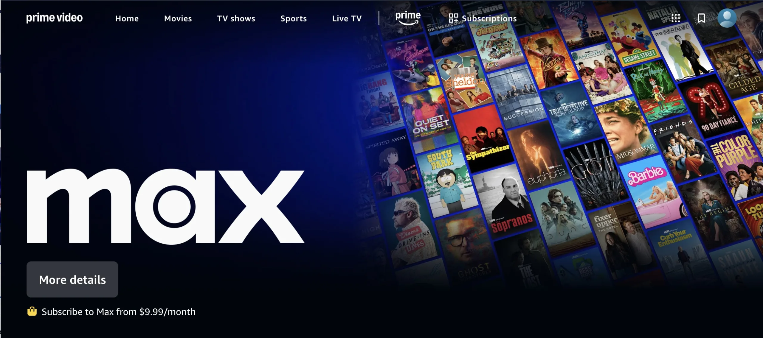 A screenshot of the Max section of the Prime Video app.
