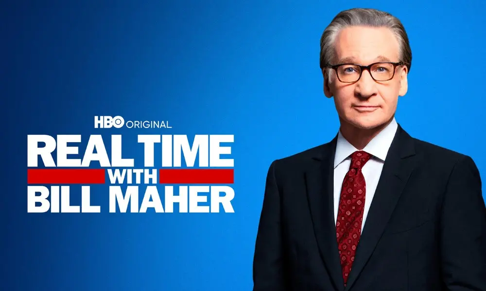 Promotional image of Real Time with Bill Maher (HBO) showing the host. Part of CableTV.com's Late-Night TV This Week column.