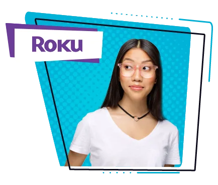 The Roku logo next to a curious-looking person.