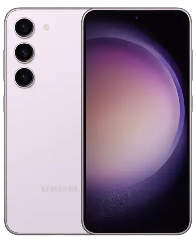 Image of front and back of pink Samsung Galaxy cell phone