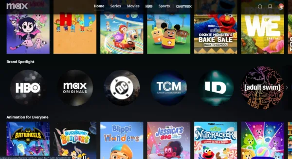 Screenshot of Kids' Profile on Max Screenshot of a kids' profile on Max. There are ads for ID and Adult Swim.