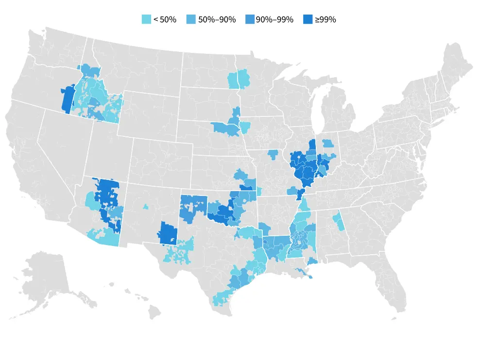 Sparklight Internet Availability 5-12-24-100 US map showing shaded areas of availability coverage for Sparklight