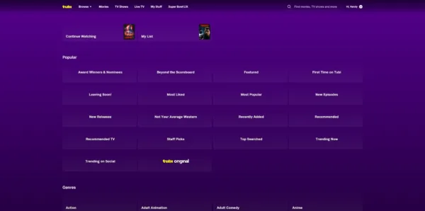 A screenshot showing a portion of the Tubi "All Categories" page.