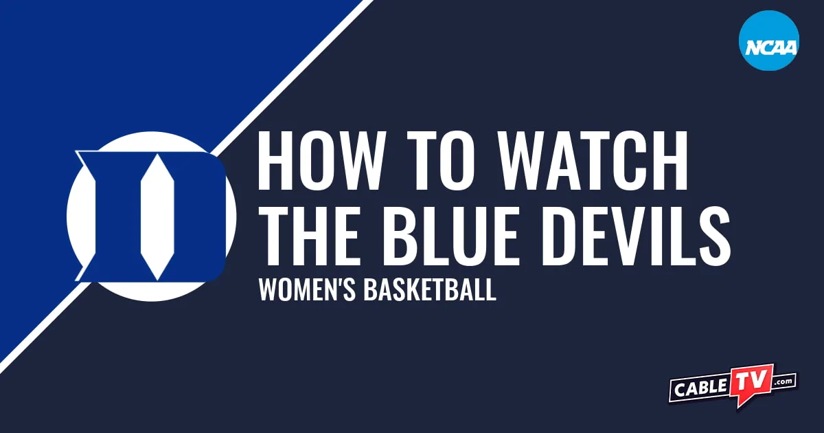 Watch Duke Women's Basketball Duke Blue Devils logo on a stylized blue graphic for the women's basketball team watch guide.