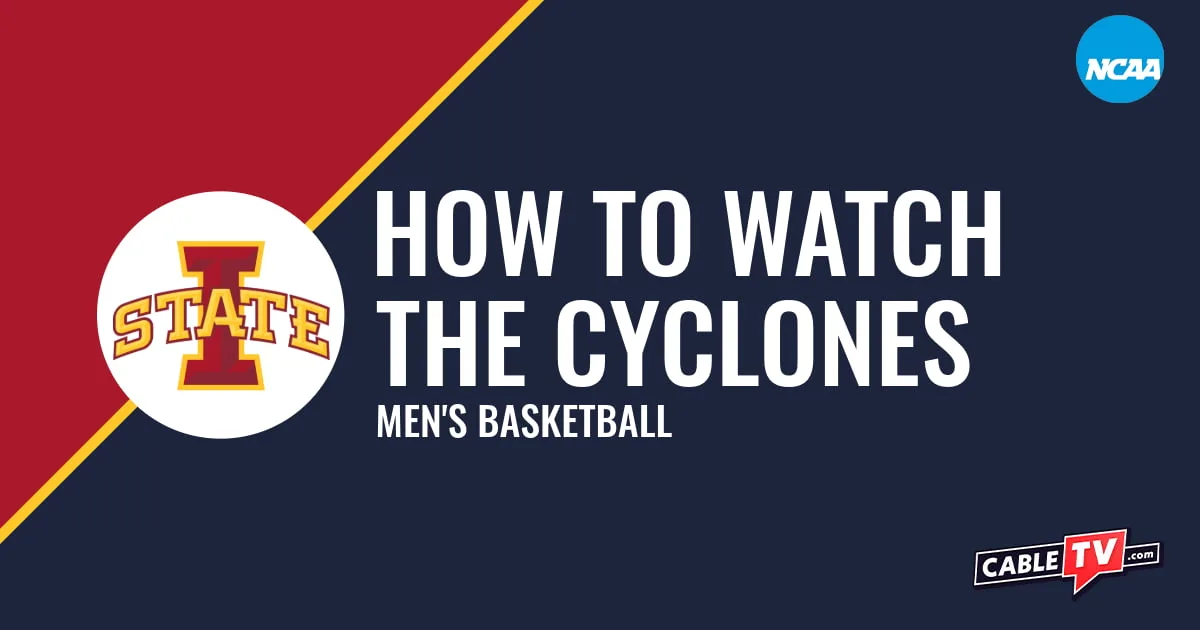 Iowa State Cyclones logo on a stylized cardinal and dark blue graphic for the men's basketball team watch guide.