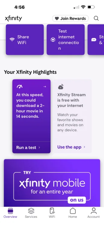 Xfinity Dashboard Highlights 2 Screenshots of the Xfinity mobile app.